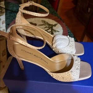 Stuart Weitzman Pearl Embellished Heels - Beige